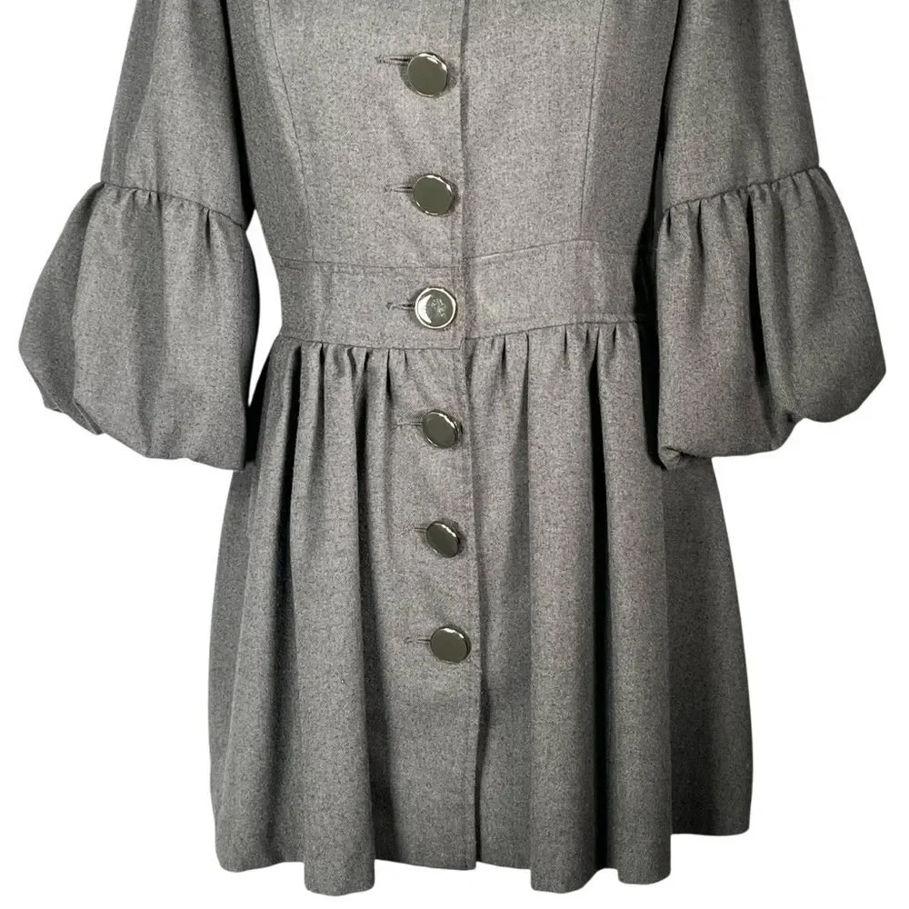 Forever 21 Gray Jacket Fit Flare Coat Steampunk Whimsygoth Puff Balloon Sleeve